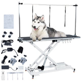 Garvee 60'' Dog Grooming Table for Large/Small Dogs + Electric Adjustable Height + Max Capacity 340Lb + Stainless Steel + Non-slip Design + Remote Lifting + Home Use - White