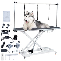 Garvee 60'' Dog Grooming Table for Large/Small Dogs + Electric Adjustable Height + Max Capacity 340Lb + Stainless Steel + Non-slip Design + Remote Lifting + Home Use