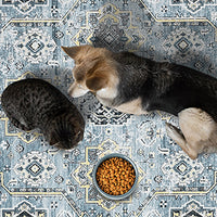 Garvee Boho Blue 2x6 Washable Rug, Oriental Vintage Non Slip Soft Faux Wool Stain Resistant Carpet for Living Room, Bedroom, Office