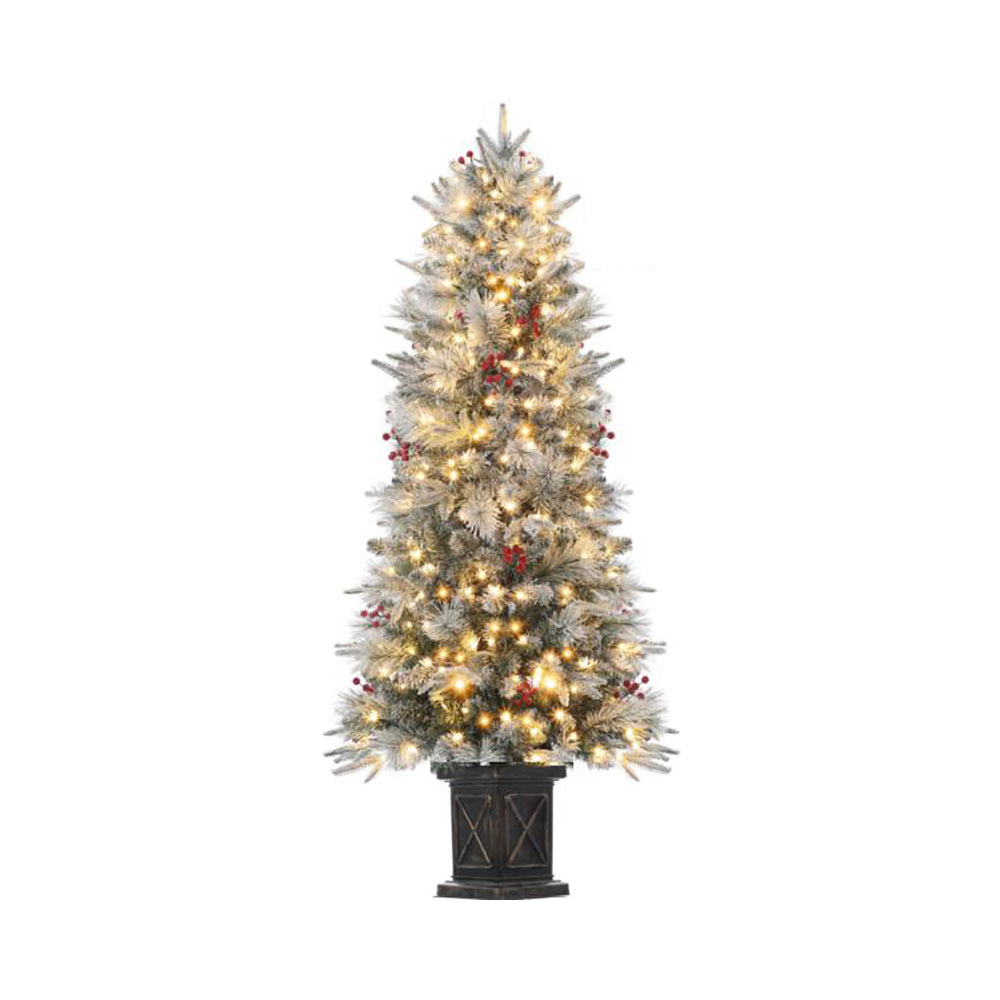 Garvee 4.5ft Xmas Tree, Pre Lit Snow Flocked Artificial Christmas Tree with 200 LED Lights & 8 Lighting Modes, Premium Christmas Pine Tree for Christmas Decoration, Yard, Home, Office