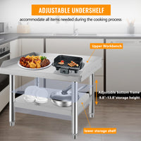 GARVEE 60"L x 30"W x 24"H Stainless Steel Grill Stand Table - Heavy-Duty, Adjustable Undershelf, Easy to Assemble, for Home and Commercial Kitchens