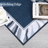 Garvee Modern Blue 9x12 Bordered Rug, Washable Low Pile Anti-Slip Carpet for Living Room & Bedroom | Foldable Indoor Office Use