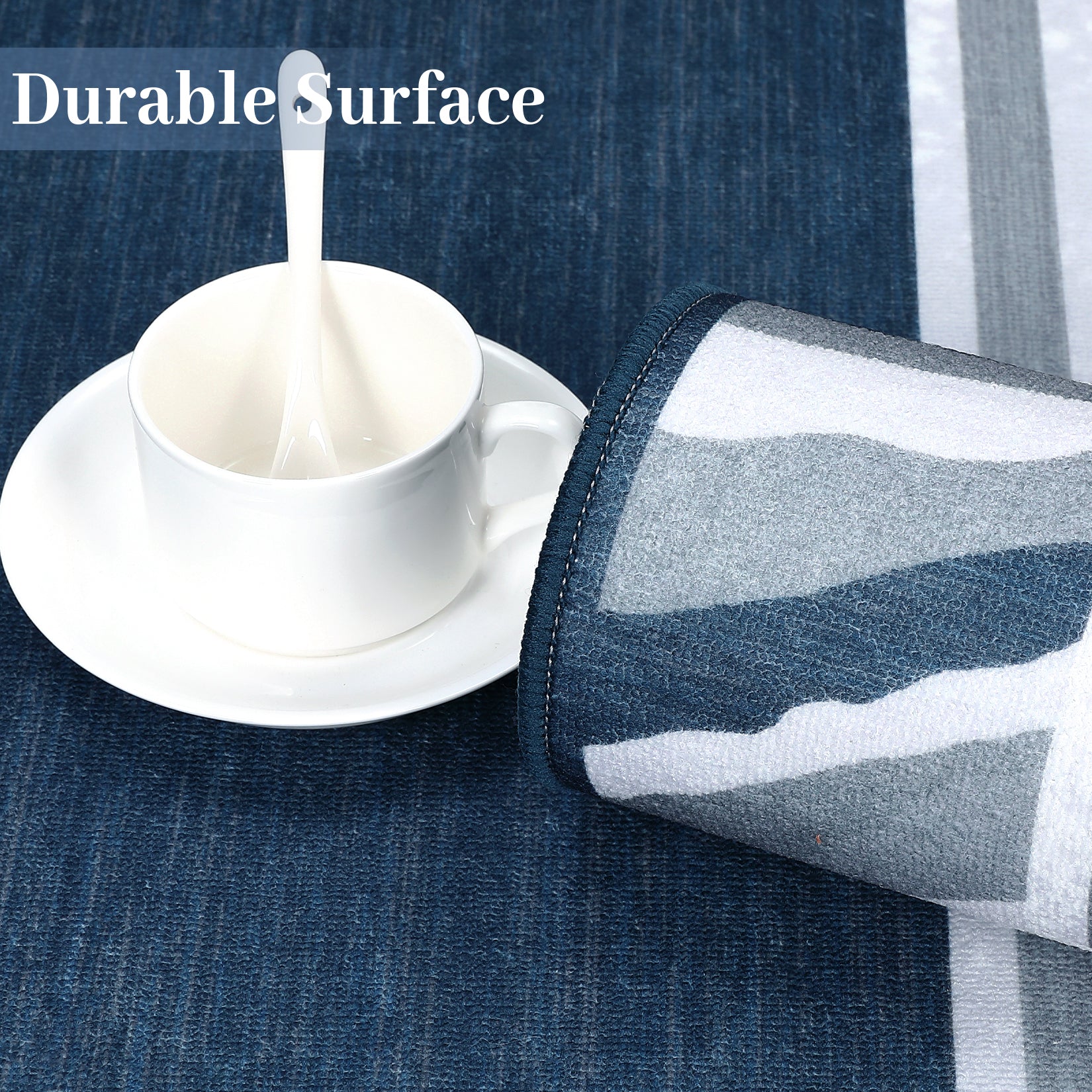 Garvee Modern Blue 9x12 Bordered Rug, Washable Low Pile Anti-Slip Carpet for Living Room & Bedroom | Foldable Indoor Office Use