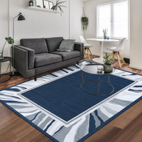 Garvee Modern Blue 9x12 Bordered Rug, Washable Low Pile Anti-Slip Carpet for Living Room & Bedroom | Foldable Indoor Office Use