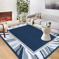 Garvee Modern Blue 9x12 Bordered Rug, Washable Low Pile Anti-Slip Carpet for Living Room & Bedroom | Foldable Indoor Office Use