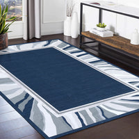Garvee Modern Blue 9x12 Bordered Rug, Washable Low Pile Anti-Slip Carpet for Living Room & Bedroom | Foldable Indoor Office Use