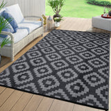 Garvee Outdoor Black & Grey 5x8 Reversible Plastic Straw Rug – Waterproof Modern Rug for Patio, RV, Backyard, Deck, Picnic, Beach, Camping, or Indoor Use - Black & Gray