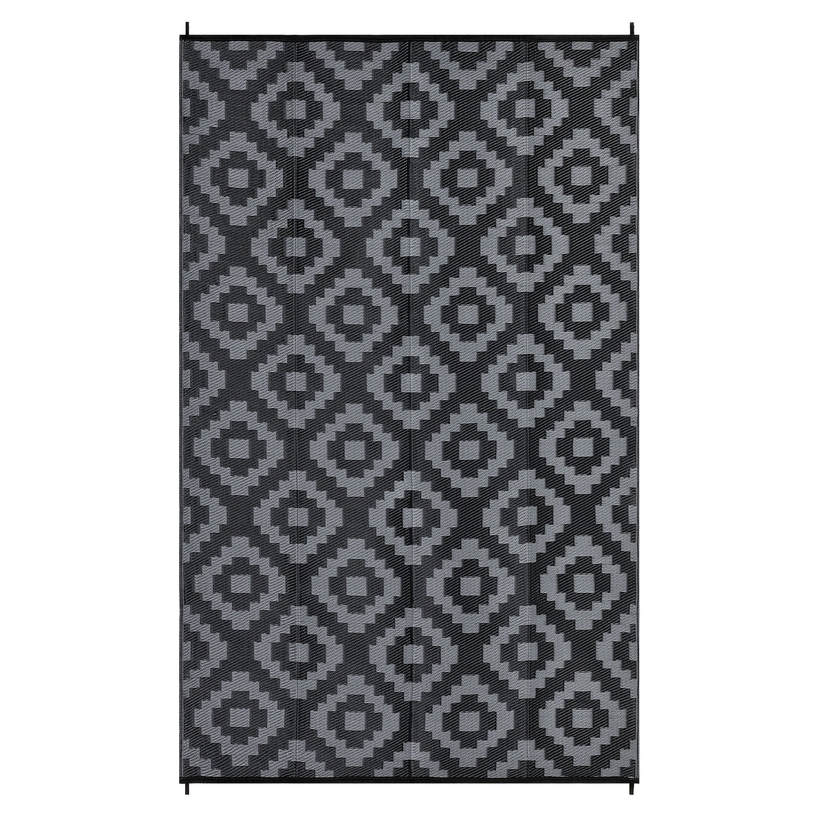 Garvee Outdoor Black & Grey 8x10 Rug Carpet Waterproof Plastic Straw Rug Reversible Patio Rug RV Camping Rug Outdoor Rugs Porch Rug Patio Rug Outside RV Mat Deck Balcony Picnic Beach Decor