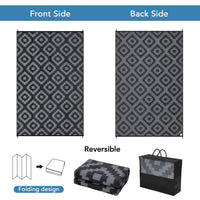 Garvee Outdoor Black & Grey 9x12 Rug for Patios Reversible Mats Waterproof Plastic Straw Rug Modern Geometric Floor Mat for Patio Porch RV Backyard Pool Deck Picnic Beach Trailer Camping