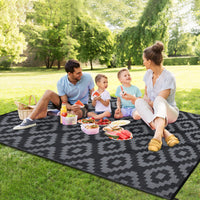 Garvee Outdoor Black & Grey 8x10 Rug Carpet Waterproof Plastic Straw Rug Reversible Patio Rug RV Camping Rug Outdoor Rugs Porch Rug Patio Rug Outside RV Mat Deck Balcony Picnic Beach Decor
