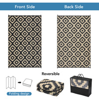 Garvee Outdoor Black & Coffee 9x18 Rug for Patios Waterproof Reversible Mats Plastic Straw Rug Modern Geometric Floor Mat for Patio Porch RV Backyard Pool Deck Picnic Beach Trailer Camping Diamond