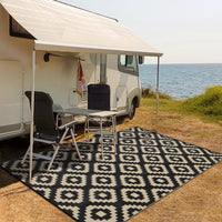 Garvee Outdoor Black & Coffee 9x18 Rug for Patios Waterproof Reversible Mats Plastic Straw Rug Modern Geometric Floor Mat for Patio Porch RV Backyard Pool Deck Picnic Beach Trailer Camping Diamond