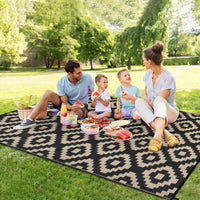 Garvee Outdoor Black & Coffee 9x18 Rug for Patios Waterproof Reversible Mats Plastic Straw Rug Modern Geometric Floor Mat for Patio Porch RV Backyard Pool Deck Picnic Beach Trailer Camping Diamond