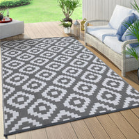 Garvee Outdoor Grey & White 9x18 Rug for Patios Waterproof Reversible Mats Plastic Straw Rug Modern Geometric Floor Mat for Patio Porch RV Backyard Pool Deck Picnic Beach Trailer Camping