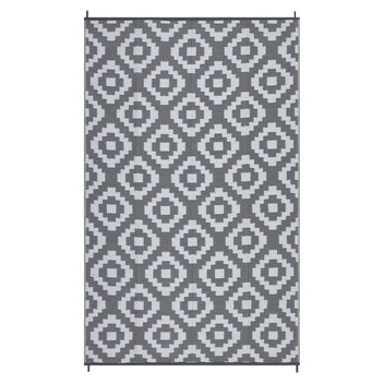 Garvee Outdoor Grey & White 9x18 Rug for Patios Waterproof Reversible Mats Plastic Straw Rug Modern Geometric Floor Mat for Patio Porch RV Backyard Pool Deck Picnic Beach Trailer Camping