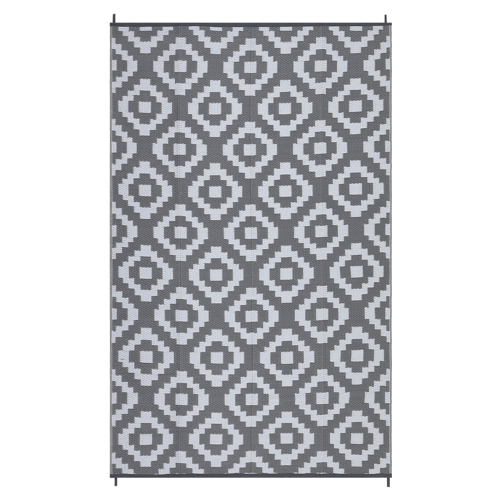 Garvee Outdoor Grey & White 8x10 Rug Carpet Waterproof Plastic Straw Rug Reversible Patio Rug RV Camping Rug Outdoor Rugs Porch Rug Patio Rug Outside RV Mat Deck Balcony Picnic Beach Decor