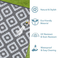 Garvee Outdoor Grey & White 9x18 Rug for Patios Waterproof Reversible Mats Plastic Straw Rug Modern Geometric Floor Mat for Patio Porch RV Backyard Pool Deck Picnic Beach Trailer Camping