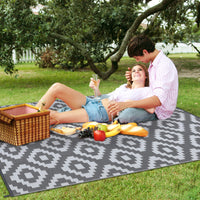 Garvee Outdoor Grey & White 9x18 Rug for Patios Waterproof Reversible Mats Plastic Straw Rug Modern Geometric Floor Mat for Patio Porch RV Backyard Pool Deck Picnic Beach Trailer Camping