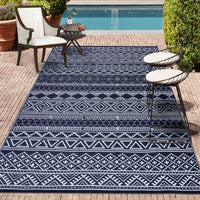 Garvee Outdoor Navy Blue & White 8x10 Rug Carpet Waterproof Reversible Patio Rug Boho Print Camping Rug Plastic Straw Rug Geometric Rv Mat for Patio Camping Picnic Backyard Deck Balcony Porch Beach