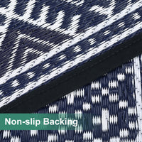 Garvee Outdoor Navy Blue & White 8x10 Rug Carpet Waterproof Reversible Patio Rug Boho Print Camping Rug Plastic Straw Rug Geometric Rv Mat for Patio Camping Picnic Backyard Deck Balcony Porch Beach