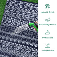 Garvee Outdoor Navy Blue & White 8x10 Rug Carpet Waterproof Reversible Patio Rug Boho Print Camping Rug Plastic Straw Rug Geometric Rv Mat for Patio Camping Picnic Backyard Deck Balcony Porch Beach