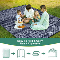Garvee Outdoor Navy Blue & White 8x10 Rug Carpet Waterproof Reversible Patio Rug Boho Print Camping Rug Plastic Straw Rug Geometric Rv Mat for Patio Camping Picnic Backyard Deck Balcony Porch Beach