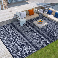 Garvee Outdoor Navy Blue & White 8x10 Rug Carpet Waterproof Reversible Patio Rug Boho Print Camping Rug Plastic Straw Rug Geometric Rv Mat for Patio Camping Picnic Backyard Deck Balcony Porch Beach