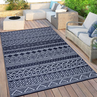 Garvee Outdoor Navy Blue & White 8x10 Rug Carpet Waterproof Reversible Patio Rug Boho Print Camping Rug Plastic Straw Rug Geometric Rv Mat for Patio Camping Picnic Backyard Deck Balcony Porch Beach