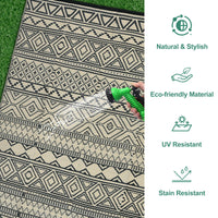 Garvee Outdoor Black & Coffee 8x10 Rug Carpet Waterproof Reversible Patio Rug Boho Print Camping Rug Plastic Straw Rug Geometric Rv Mat for Patio Camping Picnic Backyard Deck Balcony Porch Beach
