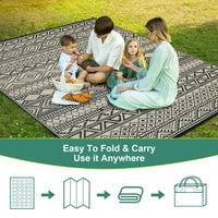 Garvee Outdoor Black & Coffee 8x10 Rug Carpet Waterproof Reversible Patio Rug Boho Print Camping Rug Plastic Straw Rug Geometric Rv Mat for Patio Camping Picnic Backyard Deck Balcony Porch Beach