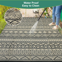 Garvee Outdoor Black & Coffee 8x10 Rug Carpet Waterproof Reversible Patio Rug Boho Print Camping Rug Plastic Straw Rug Geometric Rv Mat for Patio Camping Picnic Backyard Deck Balcony Porch Beach