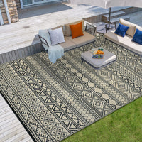 Garvee Outdoor Black & Coffee 8x10 Rug Carpet Waterproof Reversible Patio Rug Boho Print Camping Rug Plastic Straw Rug Geometric Rv Mat for Patio Camping Picnic Backyard Deck Balcony Porch Beach