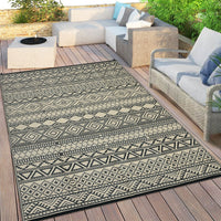 Garvee Outdoor Black & Coffee 8x10 Rug Carpet Waterproof Reversible Patio Rug Boho Print Camping Rug Plastic Straw Rug Geometric Rv Mat for Patio Camping Picnic Backyard Deck Balcony Porch Beach