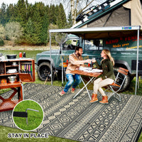Garvee Outdoor Black & Coffee 8x10 Rug Carpet Waterproof Reversible Patio Rug Boho Print Camping Rug Plastic Straw Rug Geometric Rv Mat for Patio Camping Picnic Backyard Deck Balcony Porch Beach