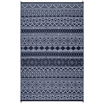 Garvee Outdoor Navy Blue & White 9x12 Boho Rug, Waterproof UV/Stain Resistant Recyclable Plastic Straw Carpet for Camping, Backyard & Deck