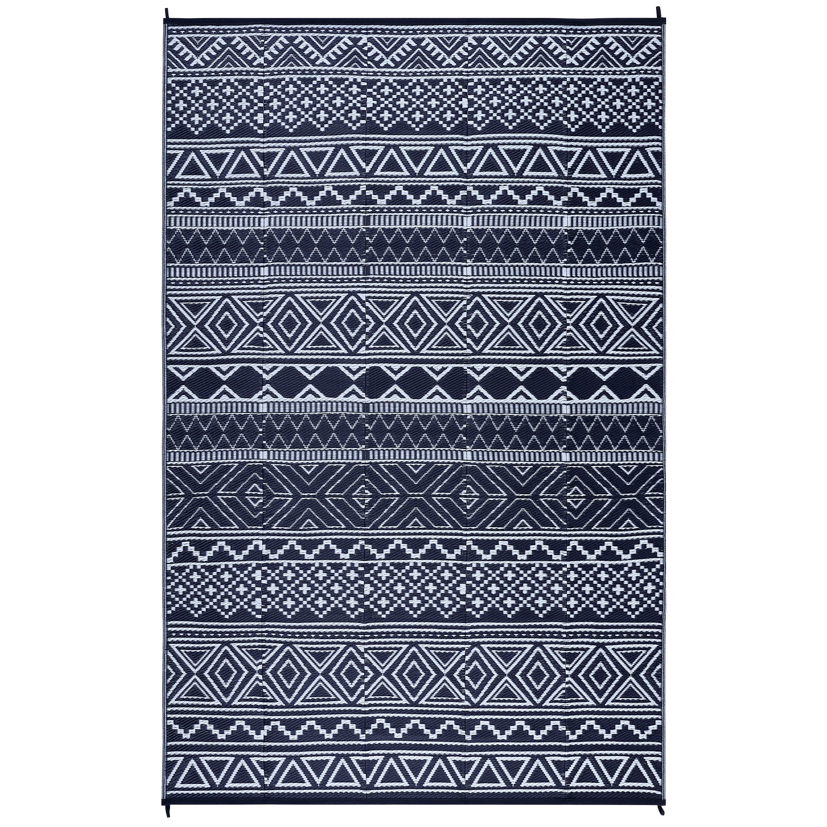 Garvee Outdoor Navy Blue & White 9x12 Boho Rug, Waterproof UV/Stain Resistant Recyclable Plastic Straw Carpet for Camping, Backyard & Deck
