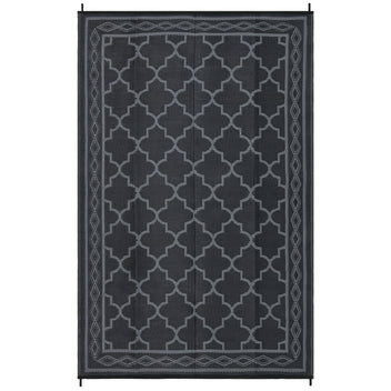 Garvee Outdoor Black Grey 5x8 Waterproof Reversible Mat for Patio Clearance Camping RV Plastic Straw Rug Outside Indoor Outdoor Area Rug Moroccan Print Rug for Backyard, Deck, Picnic, Porch