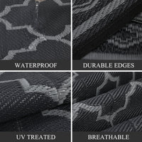 Garvee Outdoor Black Grey 5x8 Waterproof Reversible Mat for Patio Clearance Camping RV Plastic Straw Rug Outside Indoor Outdoor Area Rug Moroccan Print Rug for Backyard, Deck, Picnic, Porch