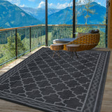 Garvee Outdoor Black Grey 5x8 Waterproof Reversible Mat for Patio Clearance Camping RV Plastic Straw Rug Outside Indoor Outdoor Area Rug Moroccan Print Rug for Backyard, Deck, Picnic, Porch - Black Gray