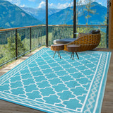 Garvee Outdoor Light Blue 5x8 Waterproof Rug – Plastic Straw Moroccan Rug for Patio, Camping, Picnic, Backyard, Deck, Balcony, or Porch - Light Blue