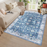 Garvee Area Rug 8x10 Rugs for Living Room,Vintage Rug for Living Room Bedroom Dinning Room,Boho Distressed Tribal Area Rug,Low Pile Non-Slip Washable Indoor Door Mat for Kitchen Entryway Bathroom Blue - Blue