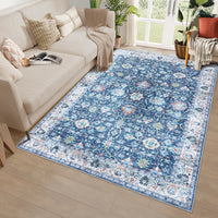 Garvee Area Rug 8x10 Rugs for Living Room,Vintage Rug for Living Room Bedroom Dinning Room,Boho Distressed Tribal Area Rug,Low Pile Non-Slip Washable Indoor Door Mat for Kitchen Entryway Bathroom Blue