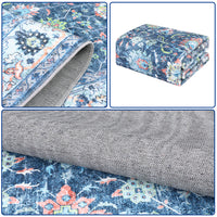 Garvee Area Rug 4x6 Rugs for Living Room,Vintage Rug for Living Room Bedroom Dinning Room,Boho Distressed Tribal Area Rug,Low Pile Non-Slip Washable Indoor Door Mat for Kitchen Entryway Bathroom Blue