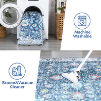 Garvee Area Rug 8x10 Rugs for Living Room,Vintage Rug for Living Room Bedroom Dinning Room,Boho Distressed Tribal Area Rug,Low Pile Non-Slip Washable Indoor Door Mat for Kitchen Entryway Bathroom Blue