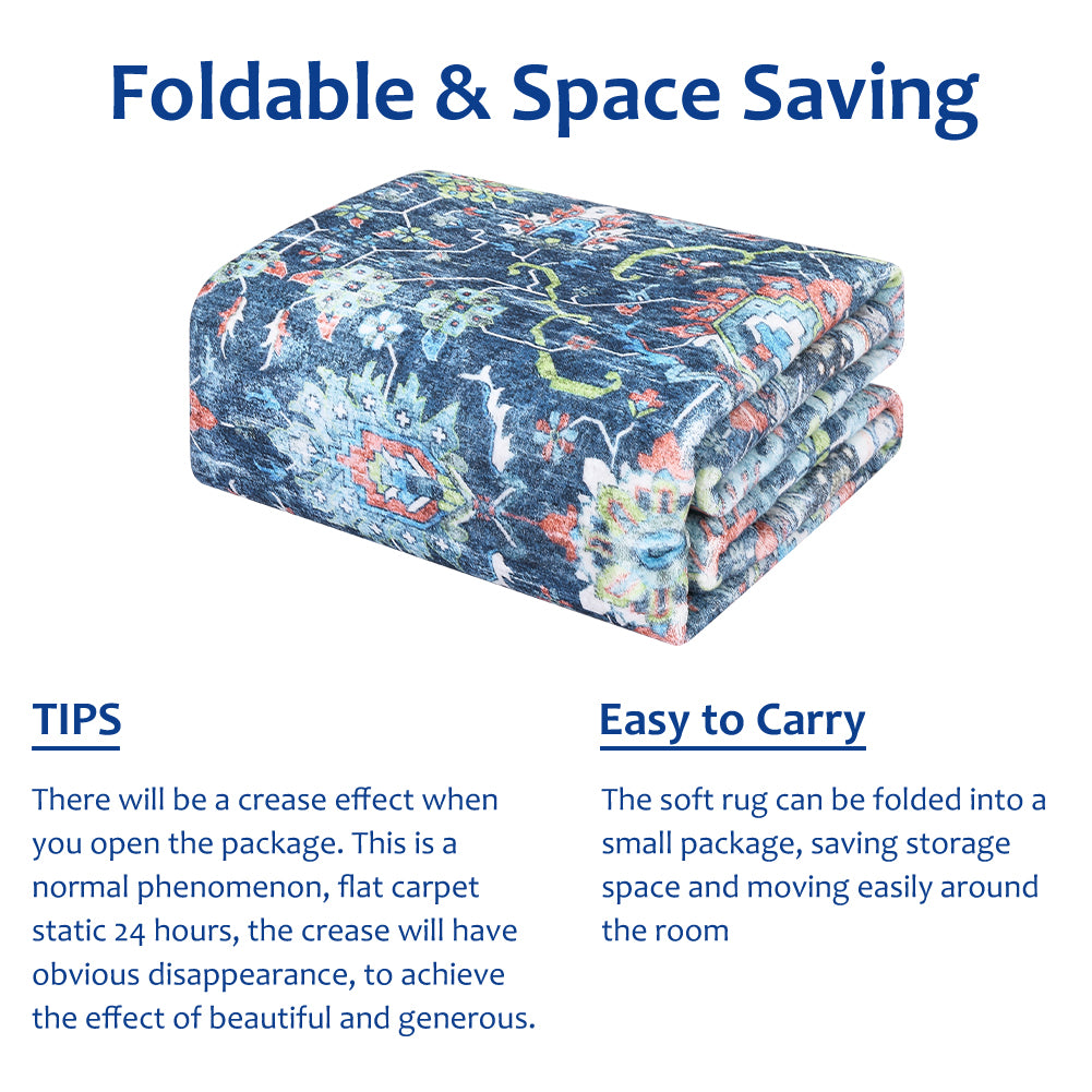 Garvee Area Rug 6x9 Rugs for Living Room,Vintage Rug for Living Room Bedroom Dinning Room,Boho Distressed Tribal Area Rug,Low Pile Non-Slip Washable Indoor Door Mat for Kitchen Entryway Bathroom Blue