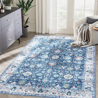 Garvee Area Rug 6x9 Rugs for Living Room,Vintage Rug for Living Room Bedroom Dinning Room,Boho Distressed Tribal Area Rug,Low Pile Non-Slip Washable Indoor Door Mat for Kitchen Entryway Bathroom Blue