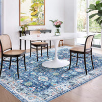 Garvee Area Rug 4x6 Rugs for Living Room,Vintage Rug for Living Room Bedroom Dinning Room,Boho Distressed Tribal Area Rug,Low Pile Non-Slip Washable Indoor Door Mat for Kitchen Entryway Bathroom Blue