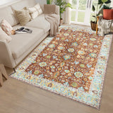 Garvee Area Rug 6x9 Rugs for Living Room,Vintage Rug for Living Room Bedroom Dinning Room,Boho Distressed Tribal Area Rug,Low Pile Non-Slip Washable Indoor Door Mat for Kitchen Entryway Bathroom - Orange