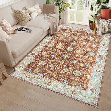 Garvee Area Rug 6x9 Rugs for Living Room,Vintage Rug for Living Room Bedroom Dinning Room,Boho Distressed Tribal Area Rug,Low Pile Non-Slip Washable Indoor Door Mat for Kitchen Entryway Bathroom