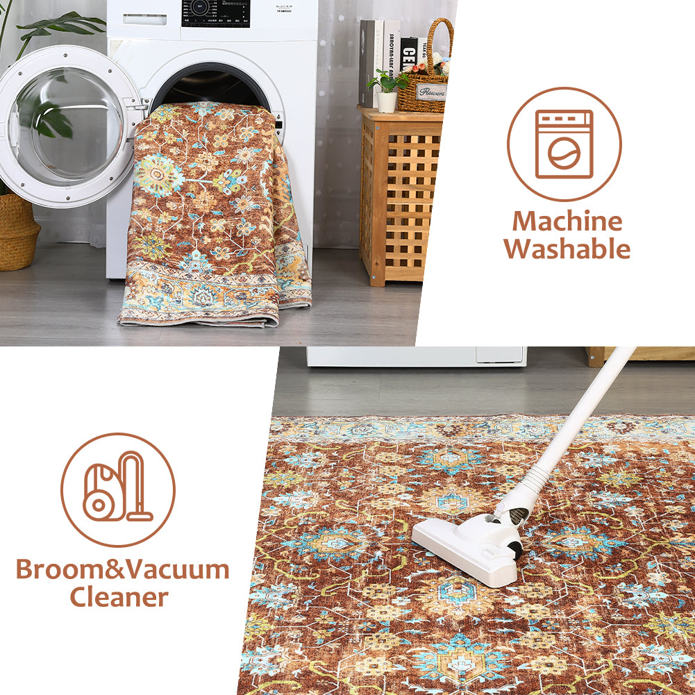 Garvee Area Rug 4x6 Rugs for Living Room,Vintage Rug for Living Room Bedroom Dinning Room,Boho Distressed Tribal Area Rug,Low Pile Non-Slip Washable Indoor Door Mat for Kitchen Entryway Bathroom